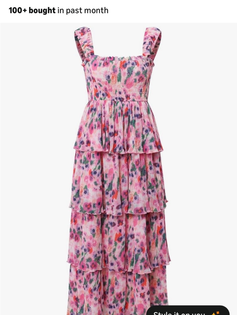 Amazon Pink Floral Tiered Maxi Dress with Ruffled Straps